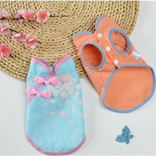 Pet Dog cat Cheongsam Printing Two-legged Cotton Adorable Puppy Tang Suit Dress Teddy Bichon Pet Costume Party Puppy clothes