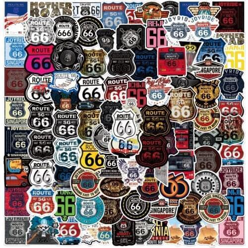 10/30/50/100PCS Cool Route 66 Waterproof Stickers Car Skateboard Guitar Laptop Motorcycle Bike Graffiti Decal Sticker Kid Toys