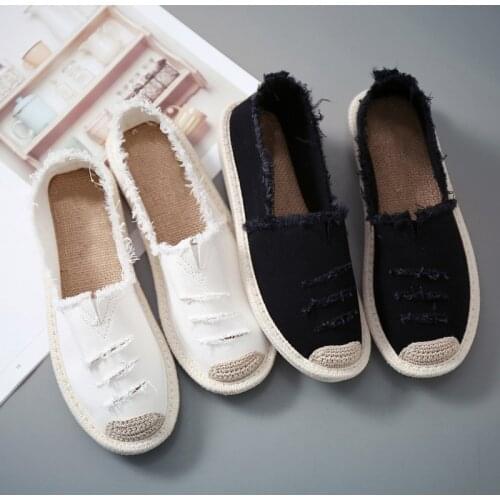 Woman Flat Slip On Canvas Summer Strap Loafers Straw Espadrilles 2021 Ladies Casual Comfort Slip On Lazy Shoes Female Fashion