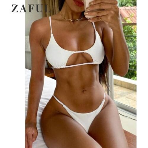 ZAFUL Sexy Swimwear Tie Braided Ribbed Cutout Bikini Set Swimsuit Padded Low Waist Women Beach Summer 2021 Tie Dye Bathing Suit