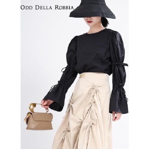 OddDellaRobbia 2021 Women Autumn Design Contrast Stitching Long-Sleeved Round Neck Sweater With Wood Ears Lazy Wind Sweater 1313