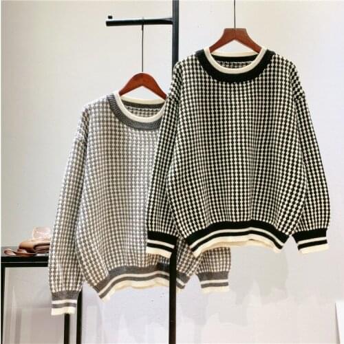Women Warm Sweater Fashion Winter Casual Women Pullovers Pull Femme New Women Autumn O-Neck Sweater Long Sleeve Plaid