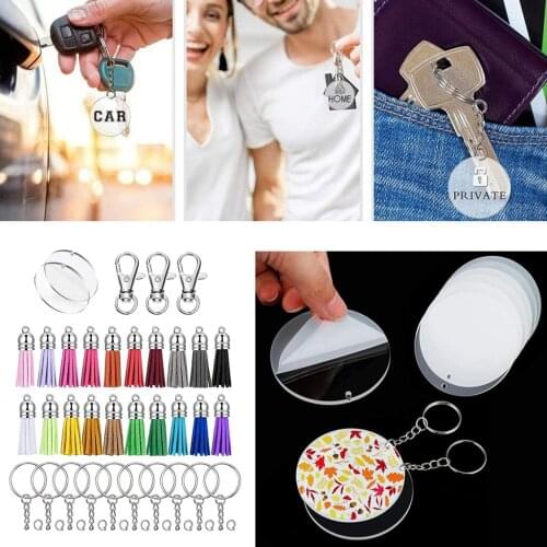 100 Pcs Acrylic Clear Circle Blanks Keychain Tassels Set Including 20 Pcs Acrylic Circle Disc 20 Pcs Key Rings 20 Pcs Tassel