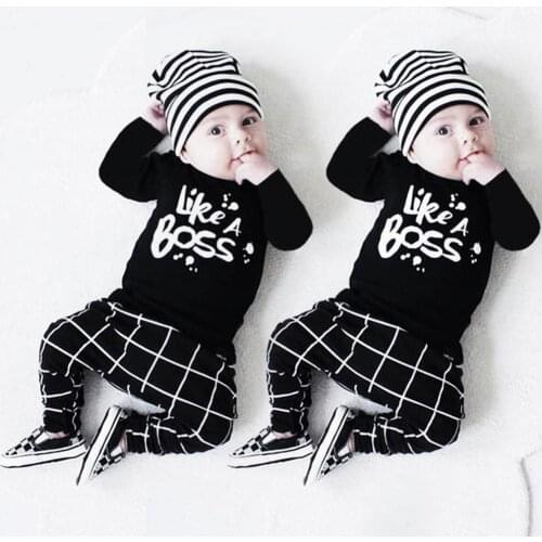 Newborn Baby Boy Clothes 2Pcs Set Long Sleeve Letter Like A Boss T-shirt+Cozy lattice Pants Infant Autumn Baby Clothing