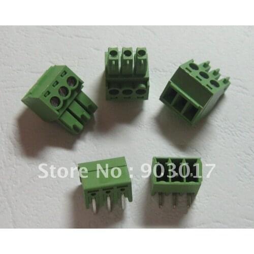 200 pcs Angle 3pin/way Pitch 3.5mm Screw Terminal Block Connector Green Color Pluggable Type with angle pin