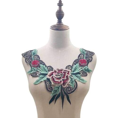5Pcs Exquisite Colorful Flowers Embroidered Applique Lace Neckline Collar DIY Handicraft Sewing Guipure Fabric For Clothing
