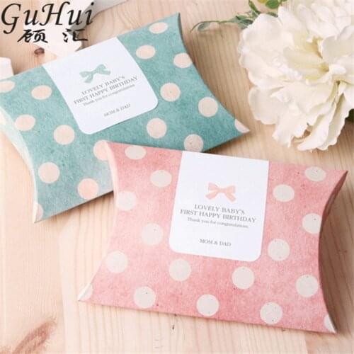50Pcs 14X10X2.8cm Retro Japanese Pink Dotted Pillow Box Christmas Gift Packing Bag Wedding Favors Baby Shower Birthday New Year