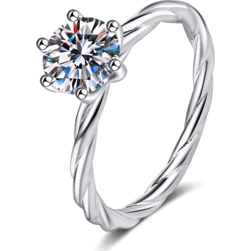 ANZIW 925 Sterling Silver Moissanite Diamond 1.0CT Solitaire Twist Shank Engagement Ring For Women Jewelry Gift