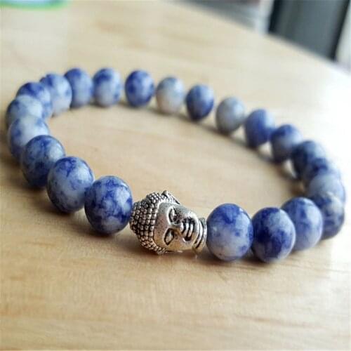 8mm Natural Blue Sodalite Gemstone Mala Bracelet Meditation Healing Cuff Wrist