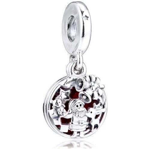 Red Enamel Santa Love Peace Joy Dangle 925 Sterling Silver Charms for Jewelry Making Winter Pendant For Charms Bracelets Jewelry
