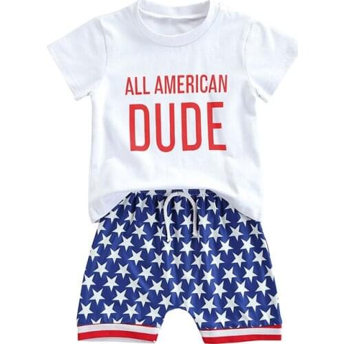 Independence Day 0-4Y Toddler Baby Boys Clothes Sets 2pcs Letter Short Sleeve T Shirts Star Shorts Childrens Clothing Summer