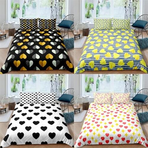 Home Textile Luxury 3D Heart Print 2/3Pcs Comfortable Duvet Cover Pillowcase Bedding Sets Single Queen and King EU/US/AU Size