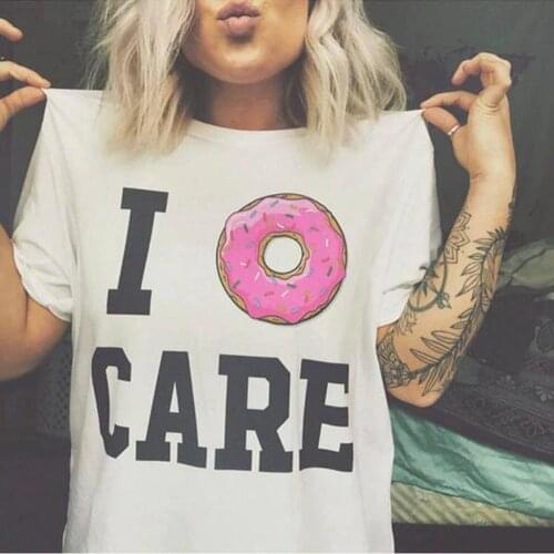 I Donut Care Letter Printed T-shirt Women Funny Donut T Shirt Tumblr Shirt for Ladies Fashion Summer Tops Graphic Tee