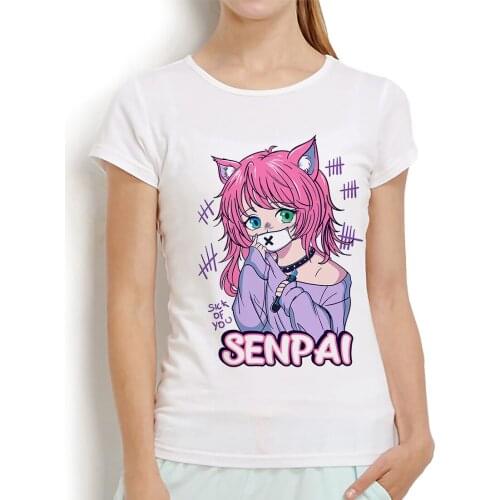 Kawaii Pastel goth Neko Menhera funny anime senpai t shirt women summer casual short sleeve tshirt femme kawaii streetwear