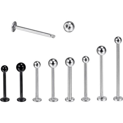 1PC Lip Ring Labret Piercing Jewelry Dimple Rings Surgical Steel Silver Black Anti-allergic Body Jewelry Mix Sizes Free Shipping