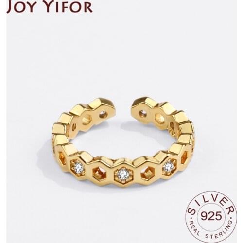 925 Sterling Silver New Simple Zircon Stars Gold Color Rings Retro Distressed Opening Handmade Ring Fashion Fine Jewelry