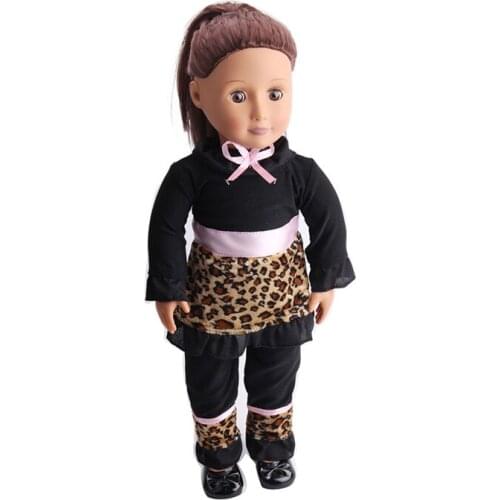 18 Inch American Doll Girls Clothes Simple Black Leopard Print Suit Newborn Baby Toys Accessories Fit 40-43 Cm Boy Doll c97