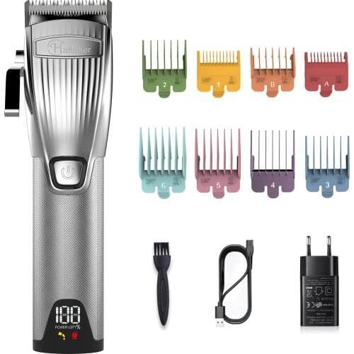 HATTEKER Silver Hair clippers Professional Mens Electric Beard Trimmer Metal Grooming Kit Adjustable Machine
