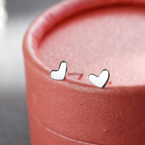 Trendy Minimalist Silver Plated Mini Small Love Heart Stud Earrings for Women Student Teen Jewelry Gift