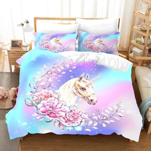 Fashion Unicorn Bedding Set Cartoon Fantasy 3D Print Comforter Luxury Queen King Single Size Duvet Cover Set Home Textile Decor