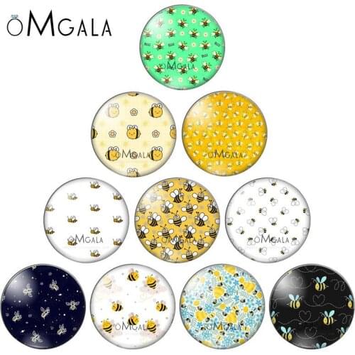 Cartoon Lovely Bees Patterns Mixed 10mm/12mm/18mm/20mm/25mm Round photo glass cabochon demo flat back Making findings