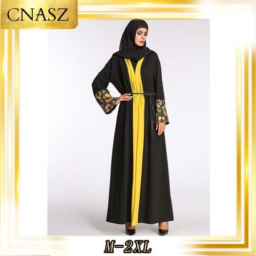 Muslim Arab Robe Gown Fashion Simple Cardigan Lace Contrast Cardigan Autumn Caftan Marocain Abaya Femme Musulmane Dress