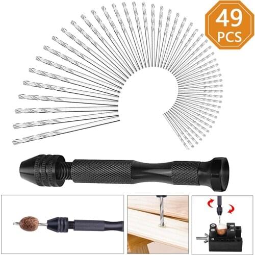 49 Pcs Hand Drill Set Precision Pin Vise Hobby Drill with Model Twist Hand Drill Bits Set for Wood Jewelry DIY Drilling Tool