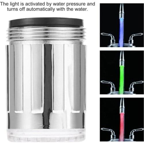 7 Colors RGB Changing Glow LED Water Faucet Stream Light Shower Tap Head Kitchen Pressure Sensor Bathroom Accessory