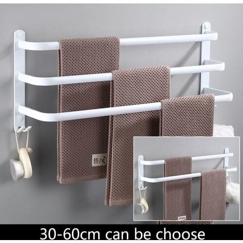 30-60cm Shower Bar Storage Wall Holder Towel Hanger Rack Organizer Hook Rail White Aluminum Bath Shelf Bathroom Accessories