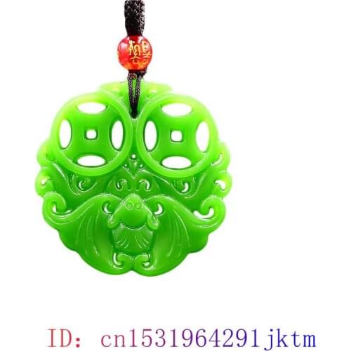 Jade Bat Pendant Gifts Carved Jewelry Natural Necklace Amulet Jadeite Double sided Charm Chinese Fashion
