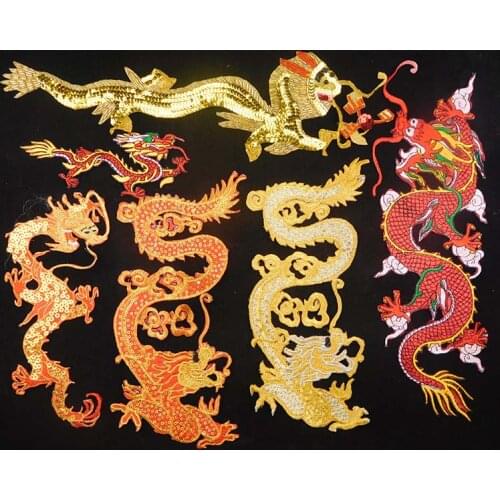 New Dragon Embroidery Applique Handmade DIY Pattern Performance Dance Costume Stage Dress Hot Flowers Patch Sewing Tools