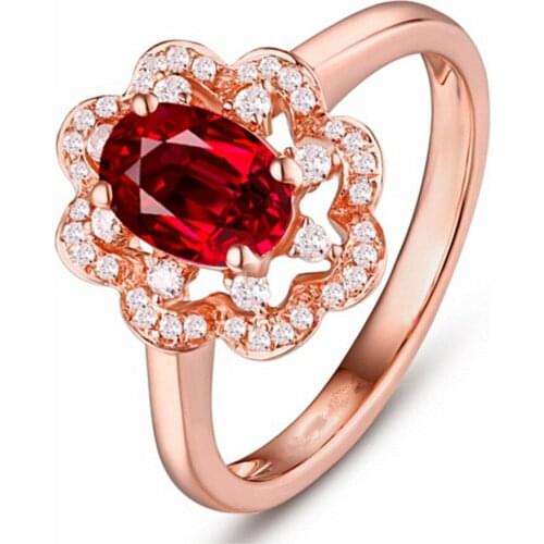 Ociki CZ Red Crystal Ring Rose Gold Color Party Wedding Rings Jewelry Hollow for Women Girls Gift Drop Shipping Wholesale