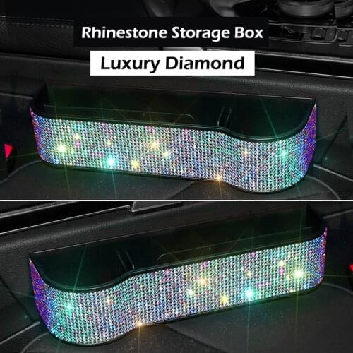 Car Seat Back Organiser Storage Box Colorful Rhinestone Auto Automotive Seat Crevice Storage Box Sparkling Bling Accessories