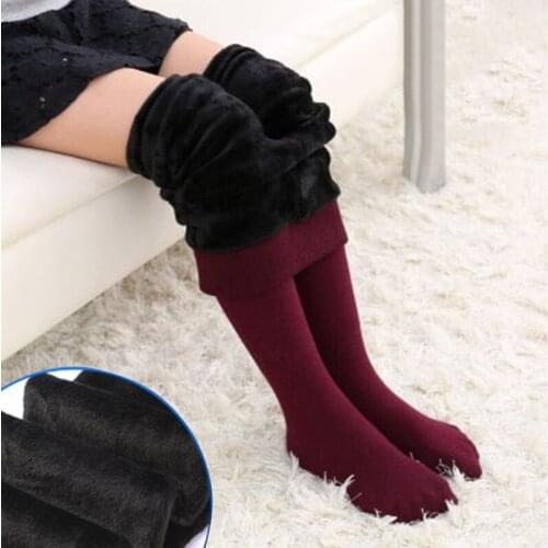 2-12Y Autumn Winter Girls Tights Clothes Plus Velvet Thickening Children Solid Color Stockings Elastic Kids Pantyhose For Dance