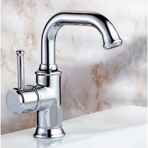 Polished Chrome Brass Single Lever Handle Swivel Spout Bathroom Basin Kitchen Sink Faucet Cold & Hot Mixer Tap anf330