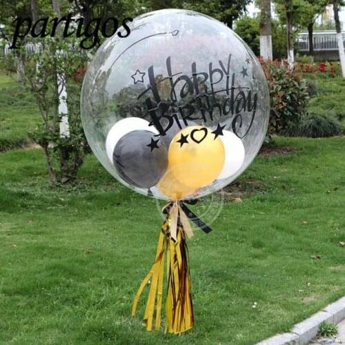 1set 18inch No Wrinkle PVC Transparent Bubble helium Balloon+paper tassel+Happy birthday Sticker Baby Gift Birthday party Decor