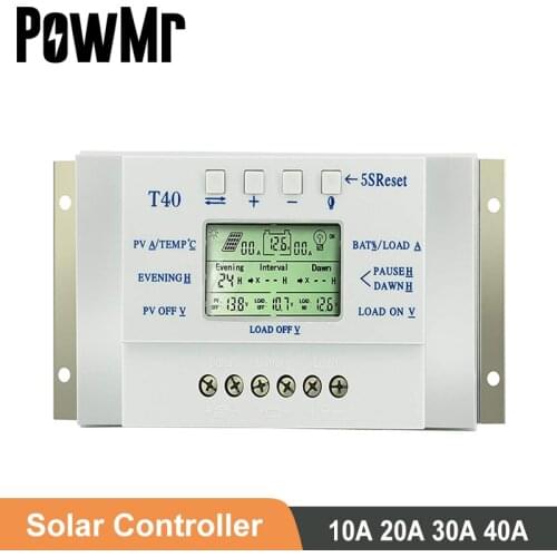 Solar Charge Controller MPPT 10A 20A 30A 40A 12V/24V Auto Battery Regulator Charger LCD Dual Timer Control T10 T20 T30 T40