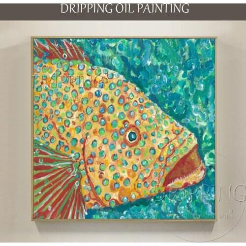 Hand-painted High Quality Unique Animal Grouper Oil Painting on Canvas Abstract Fish Grouper Oil Painting for Kitchen Decoration