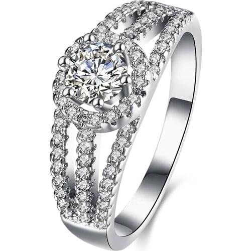 SILVERHOO 925 Sterling Silver Wedding Propose Ring For Women Shining Round Zirconia Crystal Finger Ring Luxury Fine Jewelry