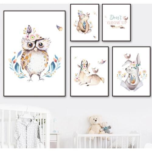 Owl Rabbit Deer Bear Plant Wall Art Canvas Painting Cartoon Nordic Posters And Prints Animal Wall Pictures Baby Kids Room Decor