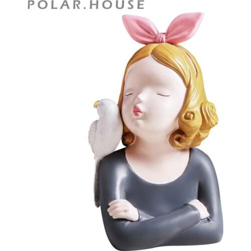 Modern New Resin Girl Sculptures Lovely Home Decor Figurines People Theme Statues Bow-knot Girl Crafts Tabletop Accessories Gift