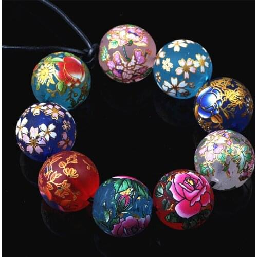 16mm Flower Design Glass Beads Crafts Decoration For DIY Bracelets Necklace Jewelry Making 10pcs/lot