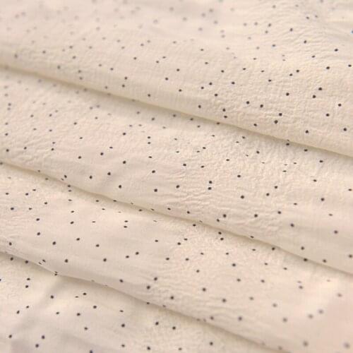 Light Beige Small Black Wave Dot Polyester Fiber Fabric Spring And Summer Dress Hat Handmade DIY Fabric