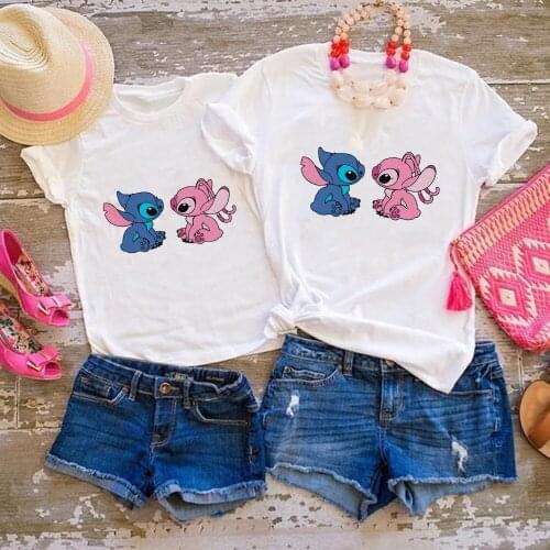 Cartoon Print Tshirt Father and Son Clothing Casual O-neck Woman Man Short-Sleeved Fashion Harajuku Mother Daughter T-shirt