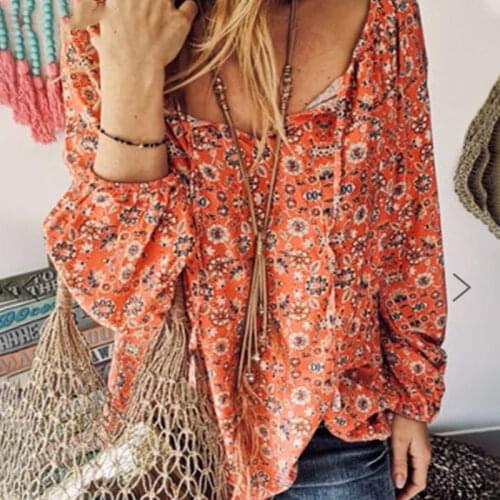 Small Floral Print Women Long Sleeve Blouse Casual V-Neck Pullover Female Blouses Spring Autumn Casual Fashion Ladies Tops