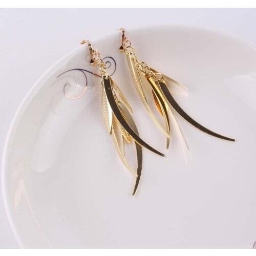 Dangle leaf Clip On Earrings Gold Engagement Wedding Bride New Arrival Fashion Jewelry For Women