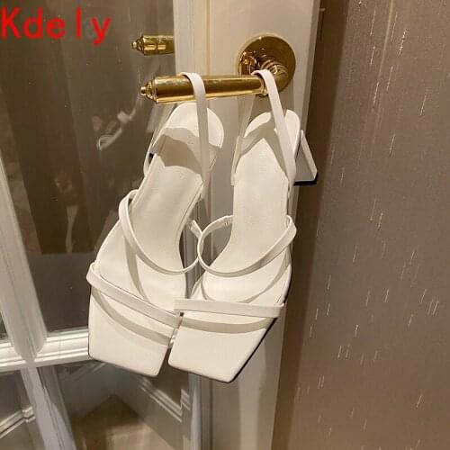 2021 Summer New Ladies Shoes Slides Female Slippers High Heels Pumps Thin Strip Candy Woman Sandals