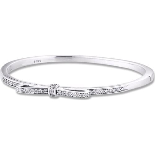 Bracelet For Women Pulseras Mujer Sparkling Bow Bangle 925 Sterling Silver Jewelry Femme Pulseira Plata de ley Armband
