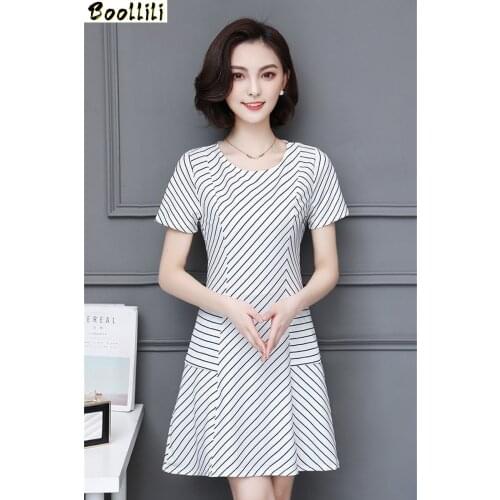 Boollili New 2020 Striped Elegant Mini Dress Women Short Sleeve Summer Dresses O-Neck Black Slim Casual Vestidos Plus Size