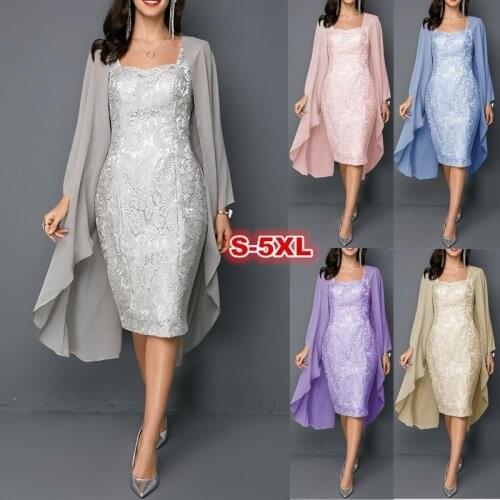 Womens Knee Length Mother of The Bride Dresses Two Pieces Set Dress